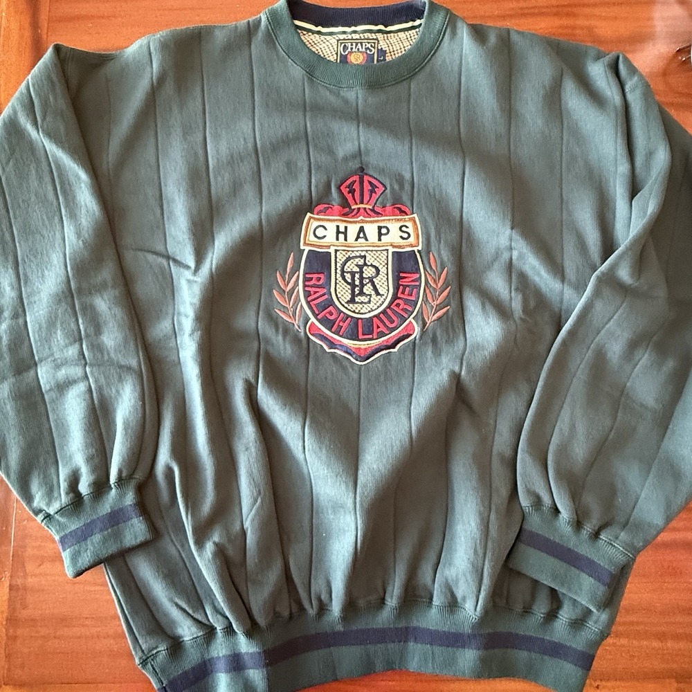 Vintage 90s Chaps Ralph Lauren Crest Sweatshirt Men's Large Hunter Green NOS